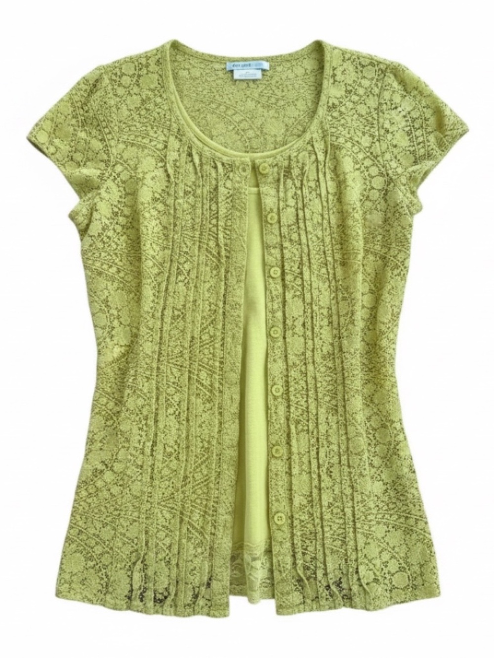 Van Heusen Lime Chartreuse Floral Lace Cardigan & Lace-Trim Cami 2-Piece Set M